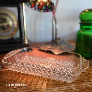 Vtg Clear Anchor Hocking Hobnail & Ray Divided Dish Led Glass Trinket Catch All